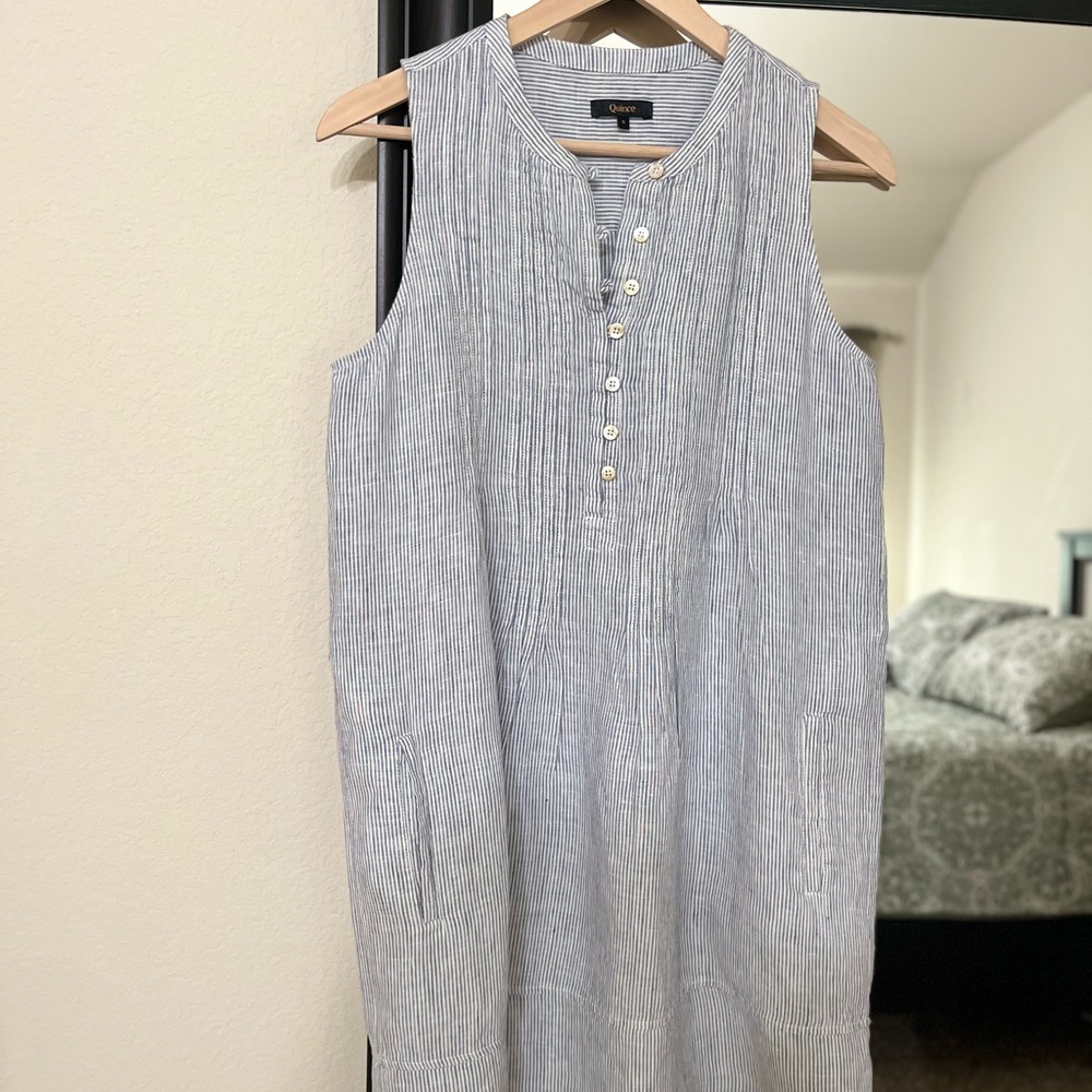 Quince Blue and White Striped Mini Dress